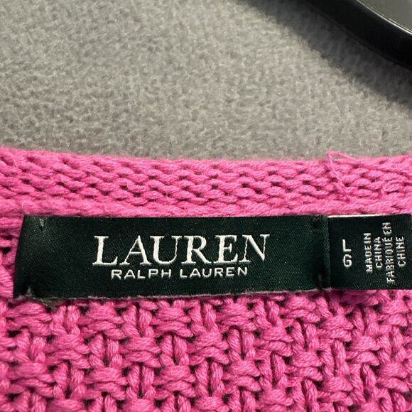 Lauren Ralph Lauren Roll Neck Chunky Knit Sweater Womens Size L Pink Preppy - Picture 2 of 7